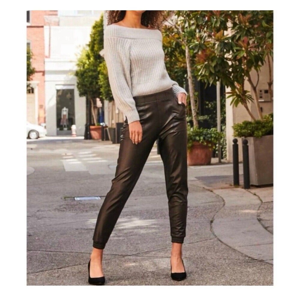 SPANX Faux Leather Joggers Small Black Pockets Rock Band Grunge Modern Thick